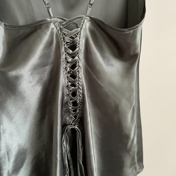 Teddy Silk Top Lace-Up Corset Back Satin Slip Cami Camisole Tank Party Blouse - Picture 5 of 7